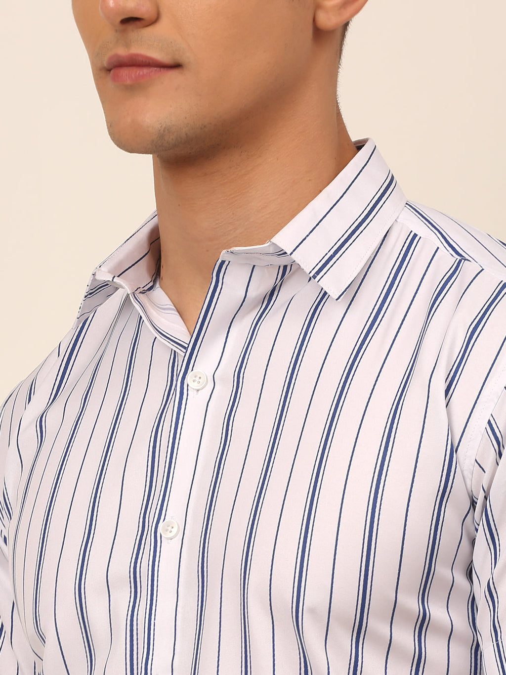 Jainish Men's Cotton Striped Formal Shirts - White | Grocsy