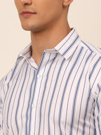 Jainish Men's Cotton Striped Formal Shirts - White | Grocsy
