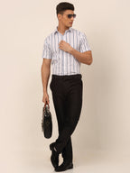 Jainish Men's Cotton Striped Formal Shirts - White | Grocsy