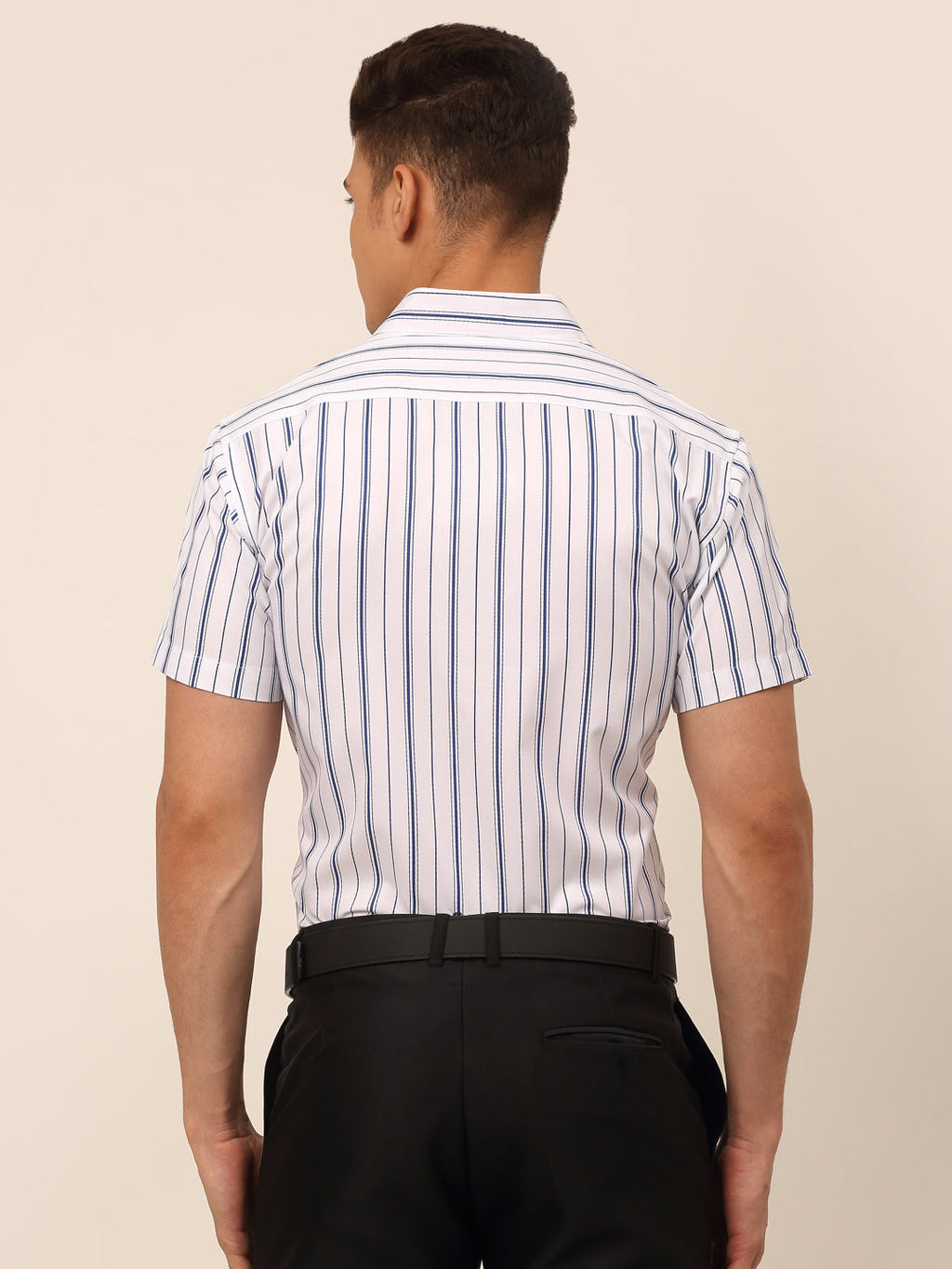Jainish Men's Cotton Striped Formal Shirts - White | Grocsy