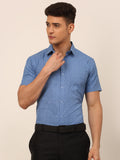 Jainish Men's Cotton Printed Formal Shirts - Blue | Grocsy