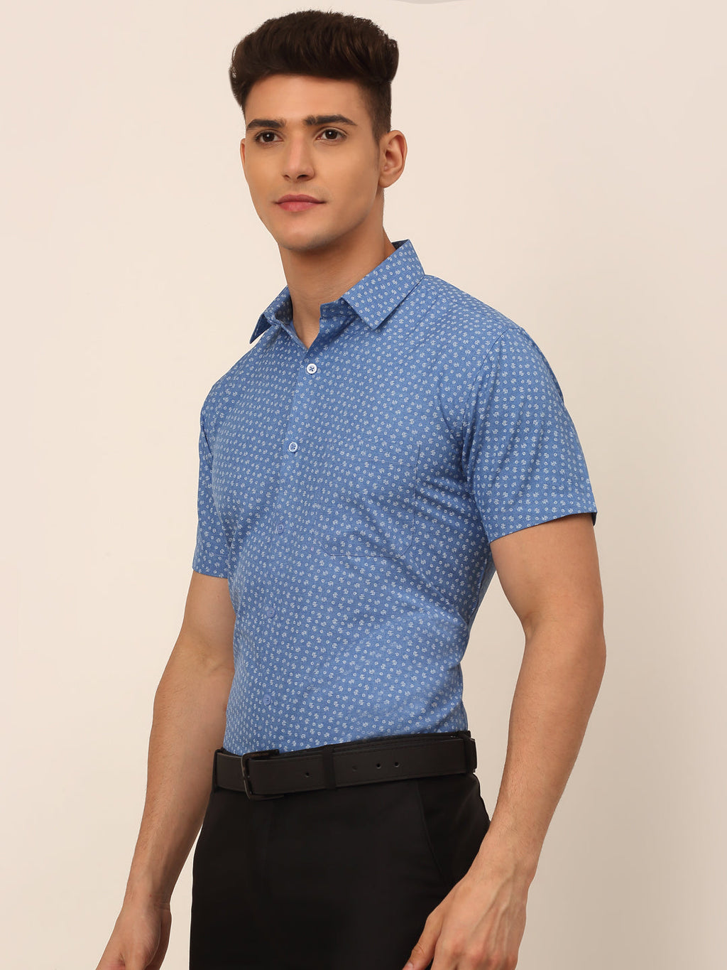 Jainish Men's Cotton Printed Formal Shirts - Blue | Grocsy