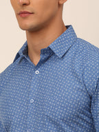 Jainish Men's Cotton Printed Formal Shirts - Blue | Grocsy