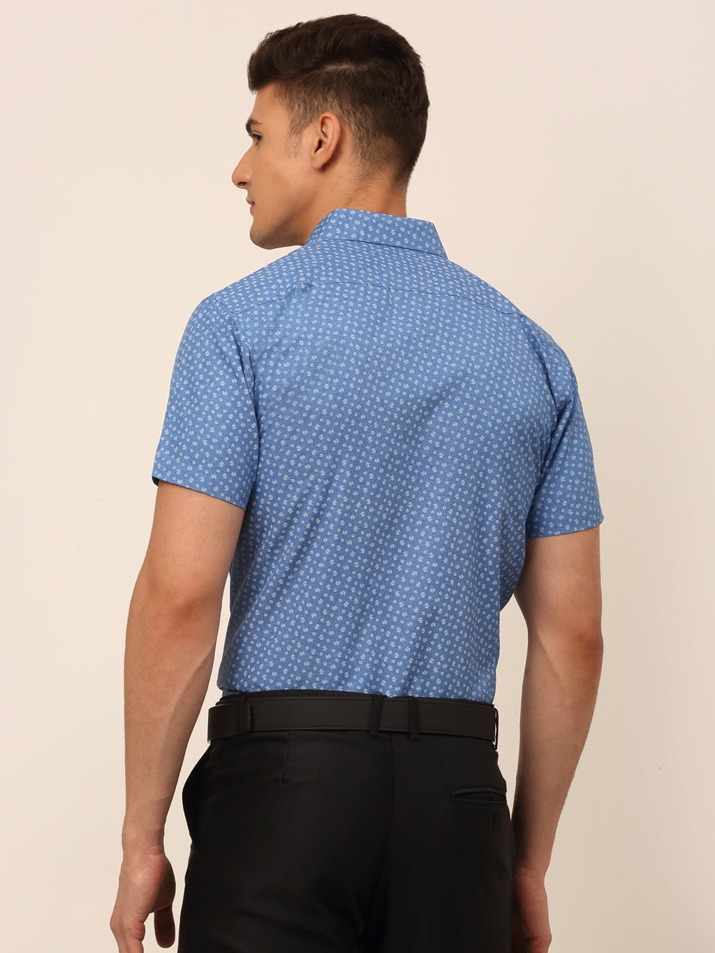 Jainish Men's Cotton Printed Formal Shirts - Blue | Grocsy