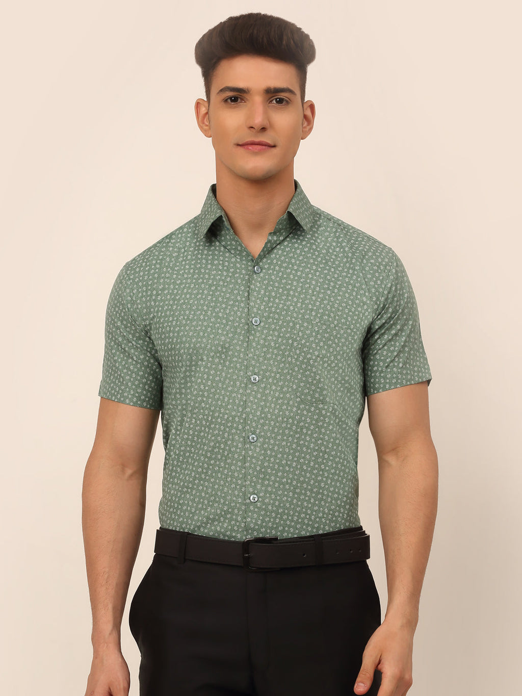 Jainish Men's Cotton Printed Formal Shirts - Green | Grocsy