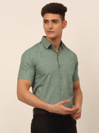 Jainish Men's Cotton Printed Formal Shirts - Green | Grocsy