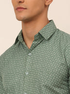 Jainish Men's Cotton Printed Formal Shirts - Green | Grocsy