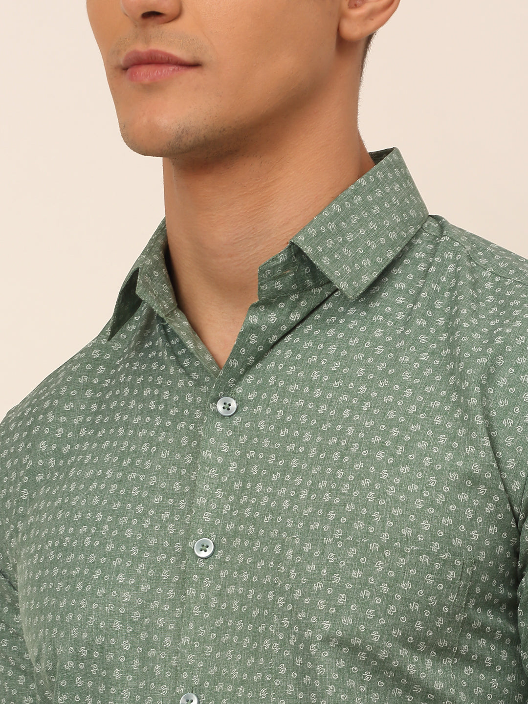 Jainish Men's Cotton Printed Formal Shirts - Green | Grocsy