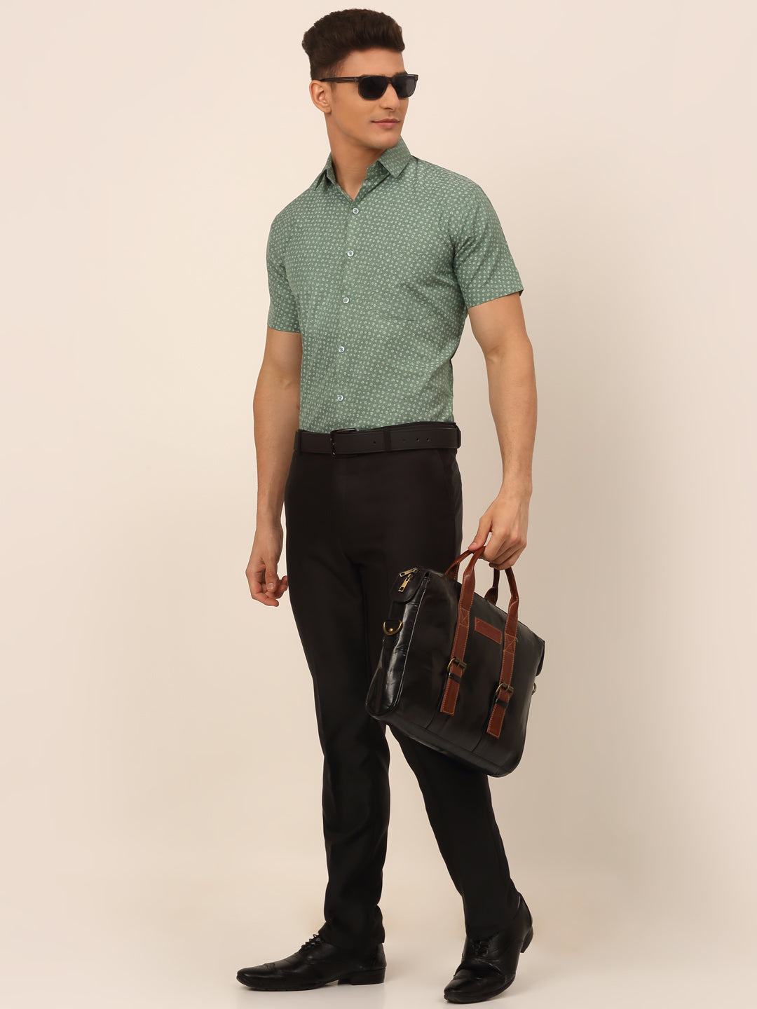 Jainish Men's Cotton Printed Formal Shirts - Green | Grocsy