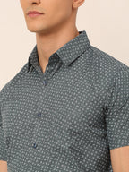 Jainish Men's Cotton Printed Formal Shirts - Grey | Grocsy