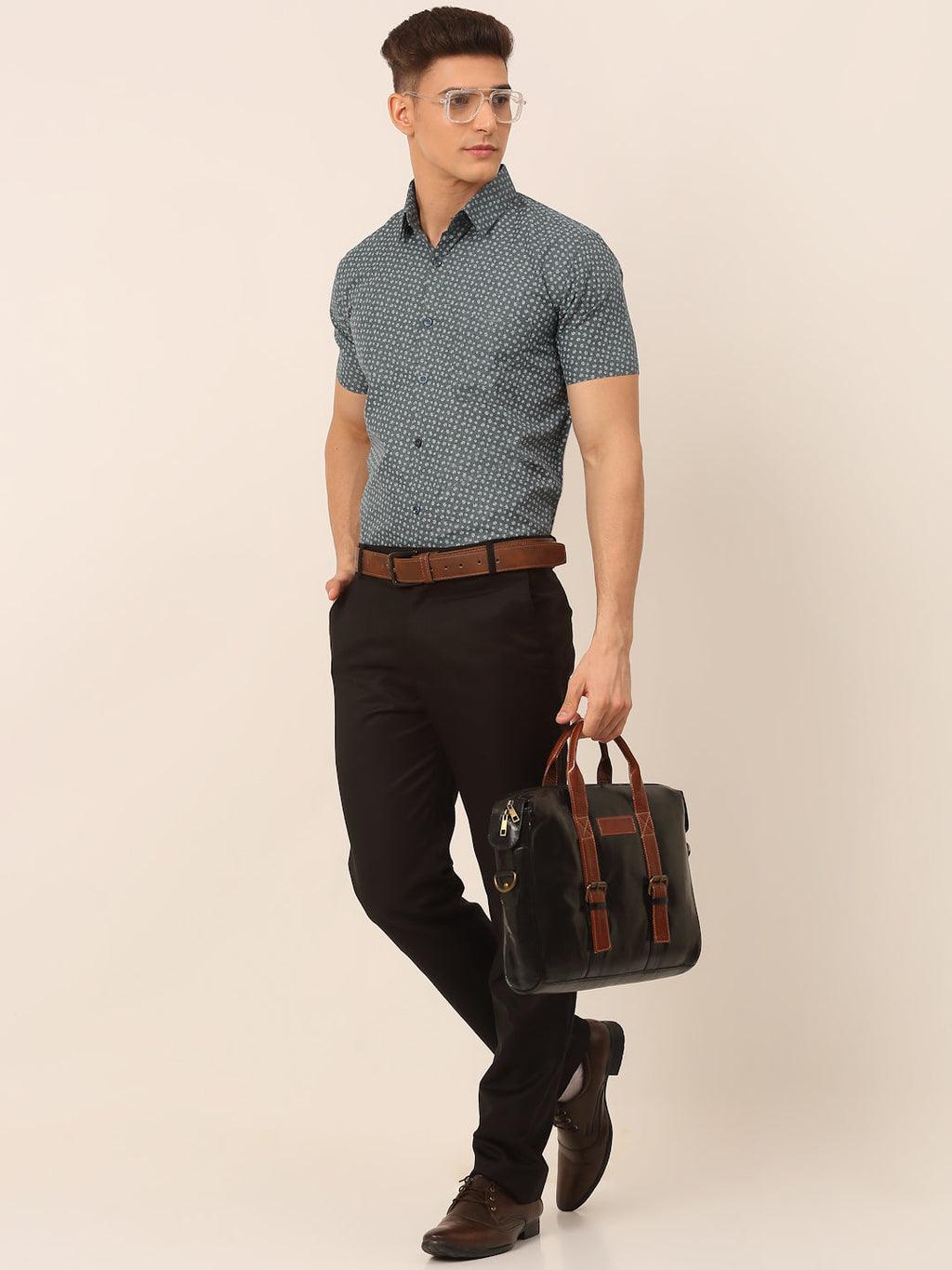 Jainish Men's Cotton Printed Formal Shirts - Grey | Grocsy