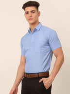 Jainish Men's Cotton Printed Formal Shirts - Light-Blue | Grocsy