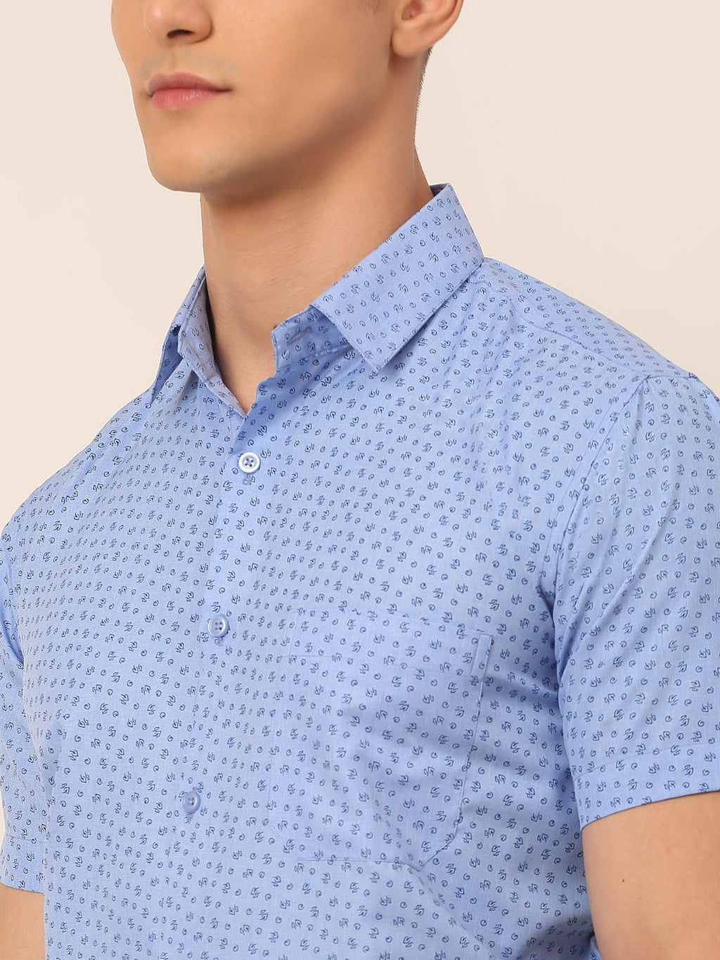 Jainish Men's Cotton Printed Formal Shirts - Light-Blue | Grocsy