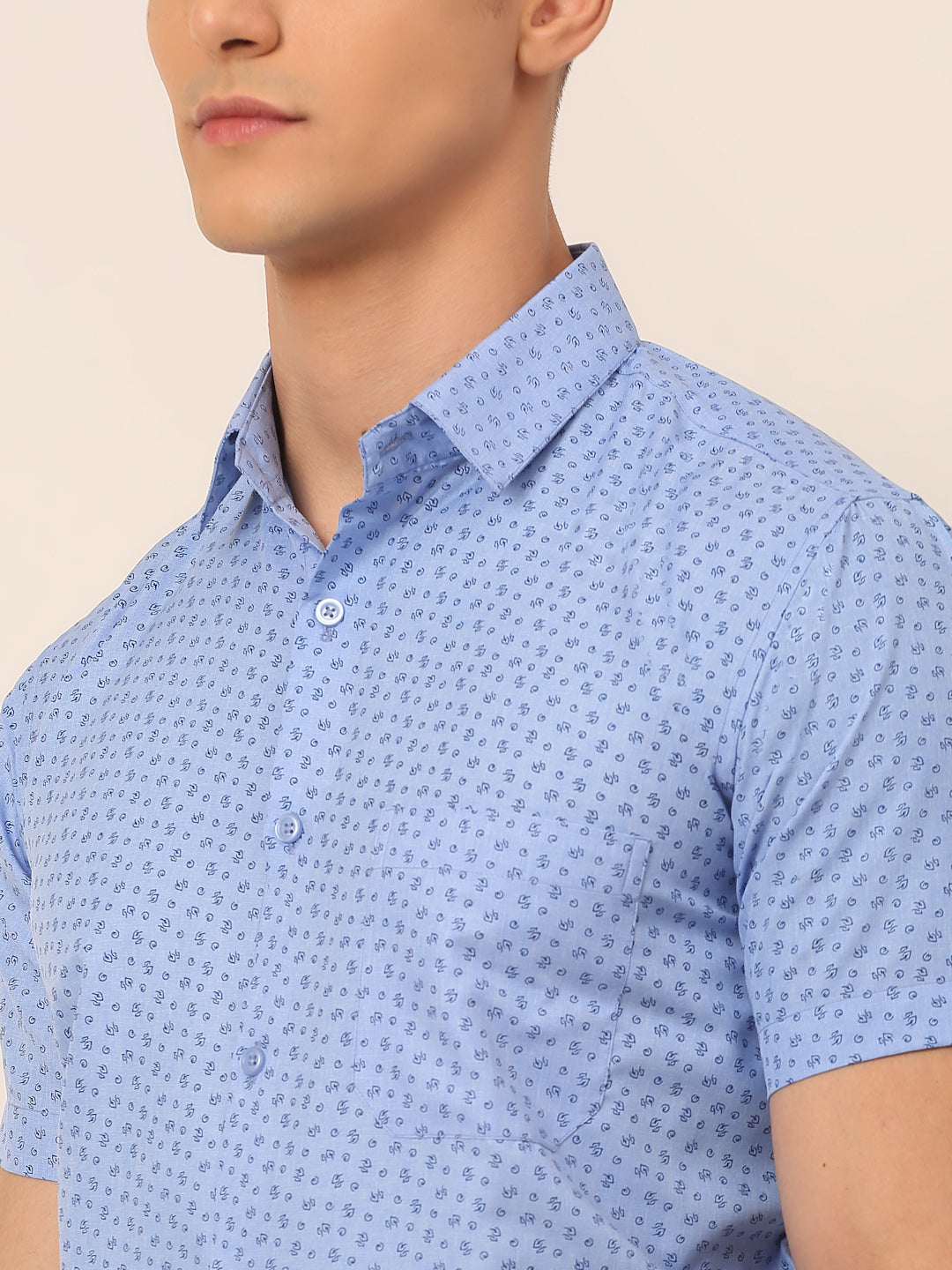 Jainish Men's Cotton Printed Formal Shirts - Light-Blue | Grocsy