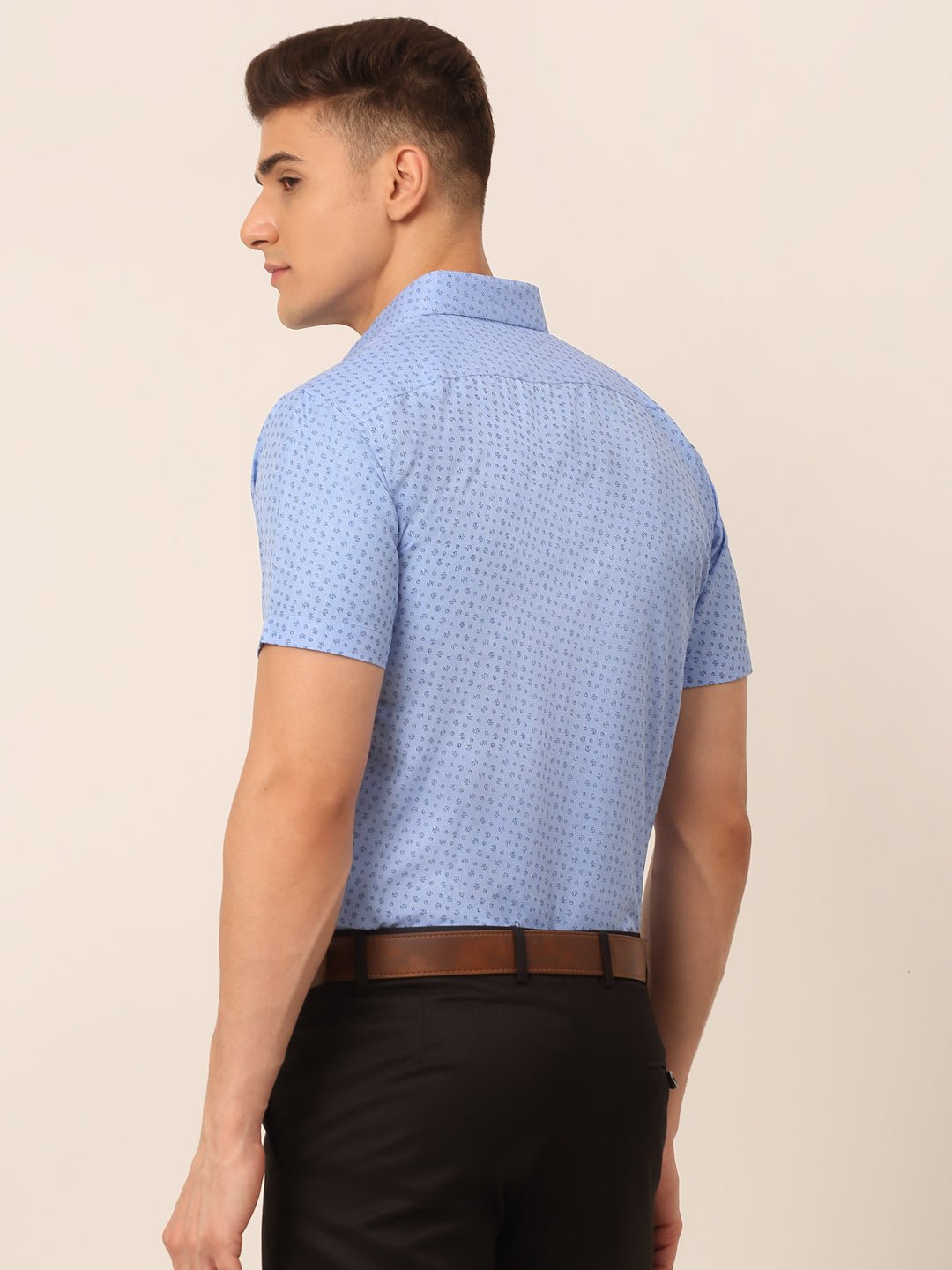 Jainish Men's Cotton Printed Formal Shirts - Light-Blue | Grocsy