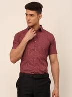 Jainish Men's Cotton Printed Formal Shirts - Maroon | Grocsy
