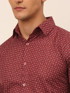 Jainish Men's Cotton Printed Formal Shirts - Maroon | Grocsy