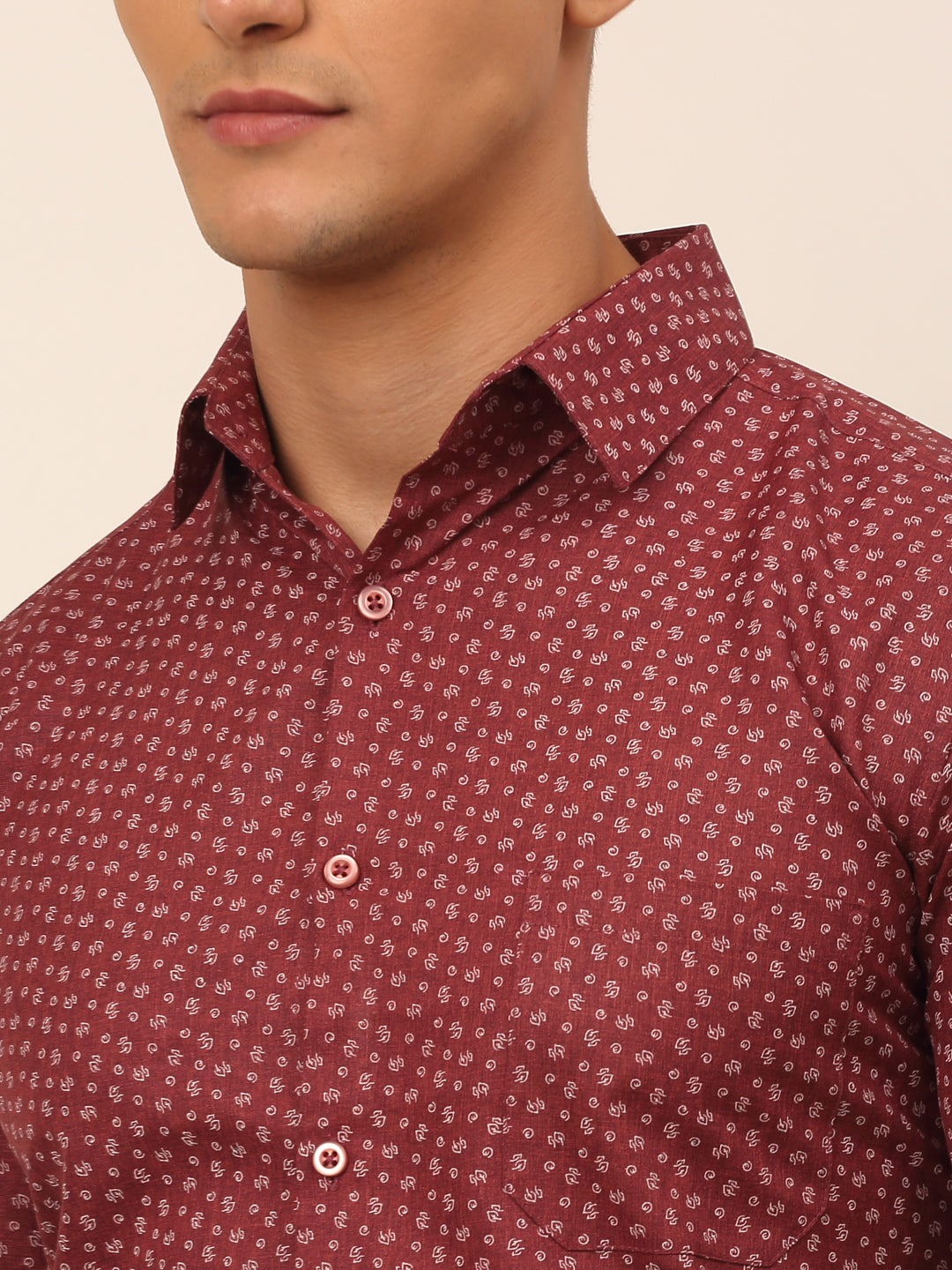 Jainish Men's Cotton Printed Formal Shirts - Maroon | Grocsy