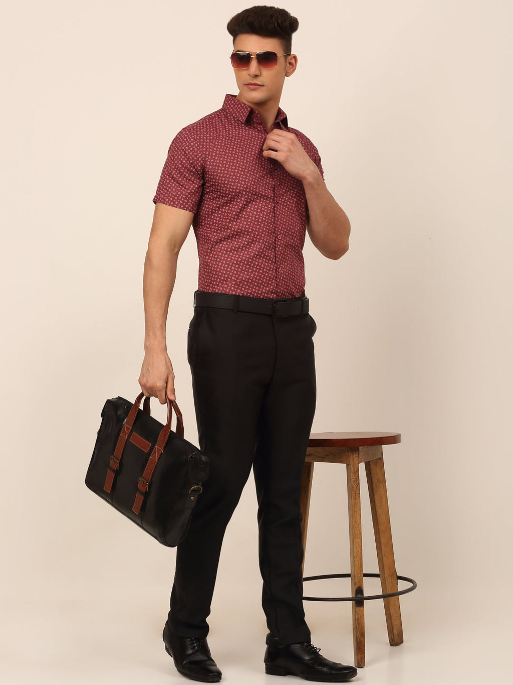 Jainish Men's Cotton Printed Formal Shirts - Maroon | Grocsy