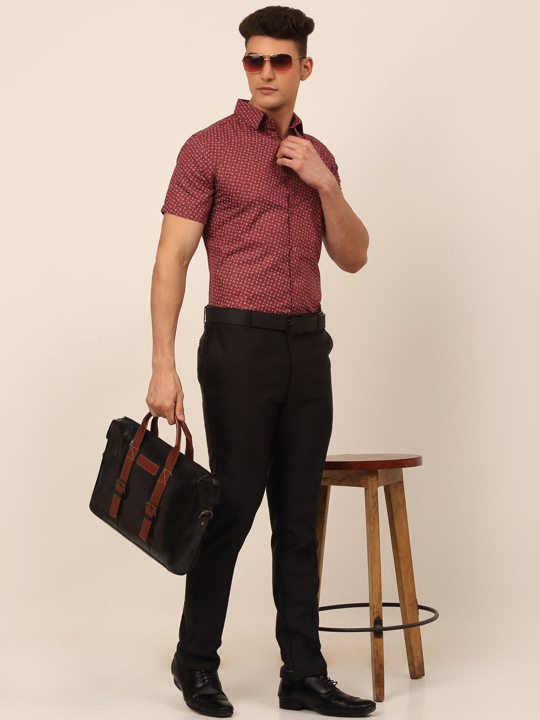 Jainish Men's Cotton Printed Formal Shirts - Maroon | Grocsy