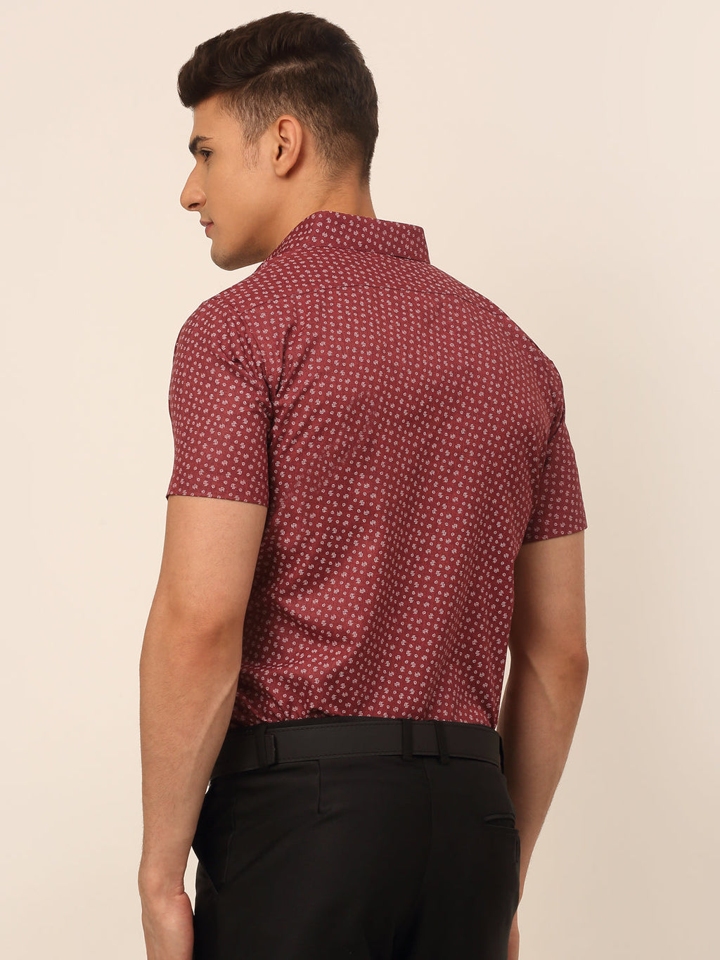 Jainish Men's Cotton Printed Formal Shirts - Maroon | Grocsy