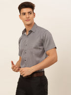 Jainish Men's White Classic Striped Formal Shirt | Grocsy