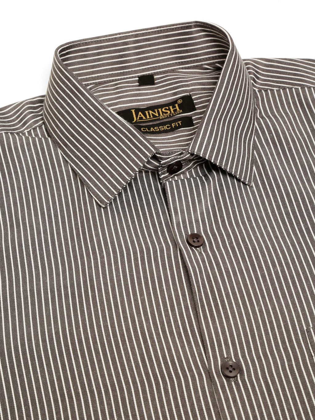 Jainish Men's White Classic Striped Formal Shirt | Grocsy