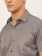Jainish Men's White Classic Striped Formal Shirt | Grocsy