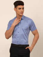 Jainish Men's Cotton Striped Formal Shirts - Blue | Grocsy