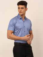 Jainish Men's Cotton Striped Formal Shirts - Blue | Grocsy