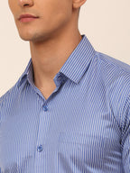 Jainish Men's Cotton Striped Formal Shirts - Blue | Grocsy