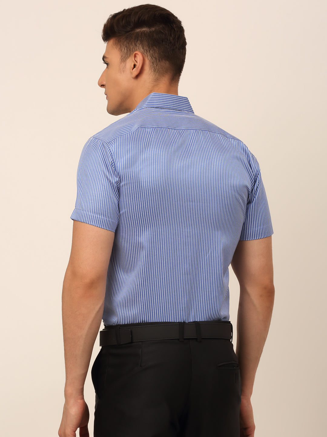 Jainish Men's Cotton Striped Formal Shirts - Blue | Grocsy