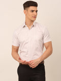 Jainish Men's White Classic Striped Formal Shirt | Grocsy