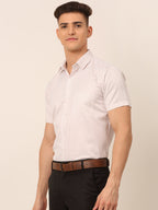 Jainish Men's White Classic Striped Formal Shirt | Grocsy