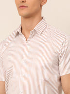 Jainish Men's White Classic Striped Formal Shirt | Grocsy