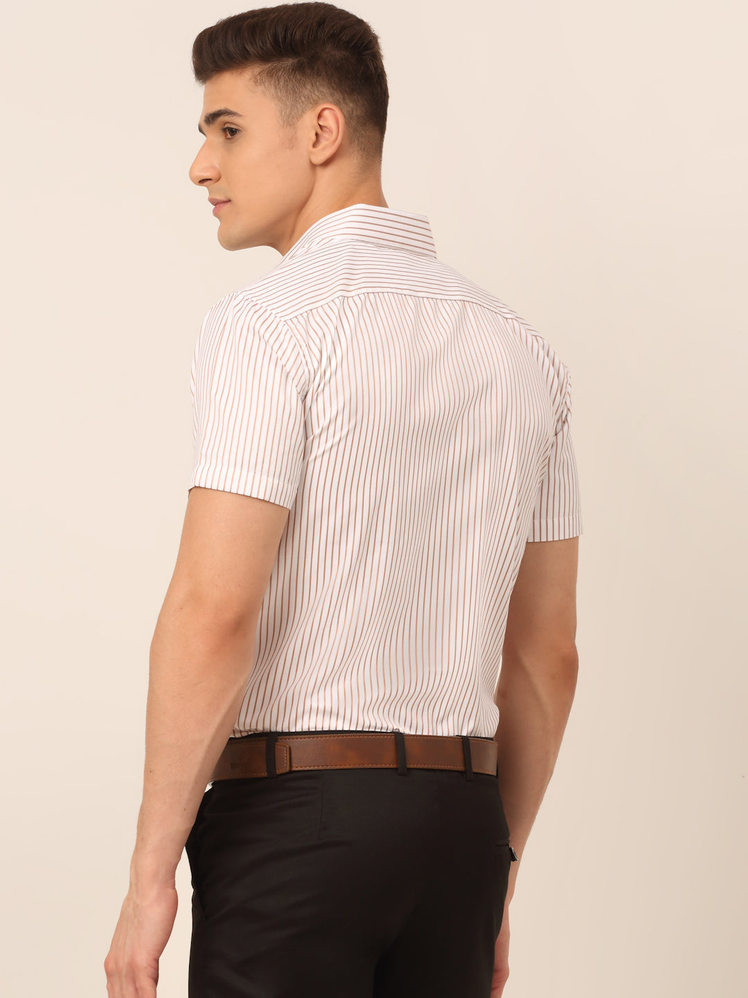 Jainish Men's White Classic Striped Formal Shirt | Grocsy