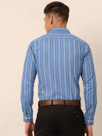 Jainish Men's Blue & White Classic Striped Formal Shirt | Grocsy