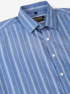 Jainish Men's Blue & White Classic Striped Formal Shirt | Grocsy