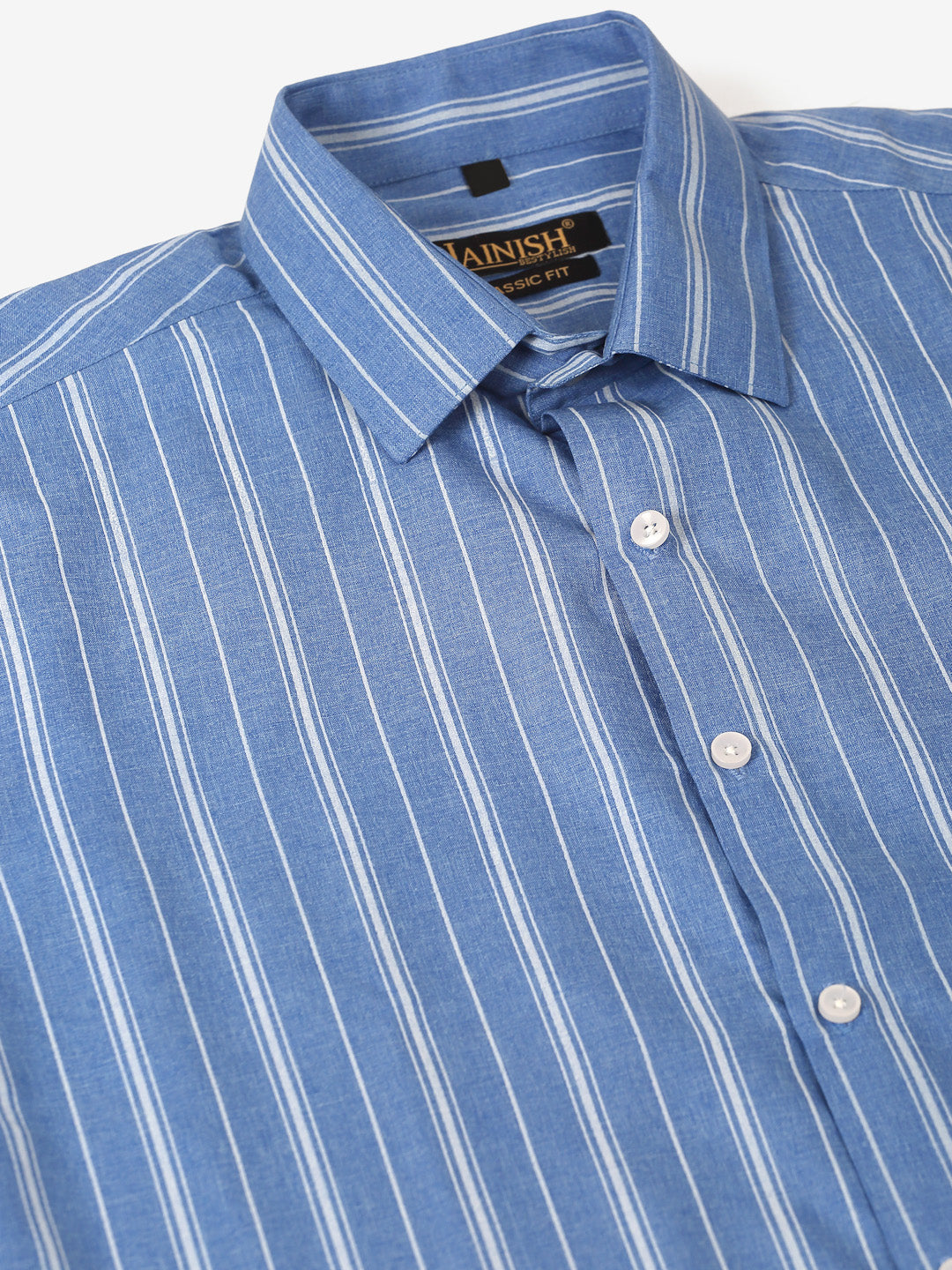 Jainish Men's Blue & White Classic Striped Formal Shirt | Grocsy