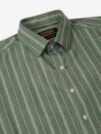 Jainish Men's Green & White Classic Striped Formal Shirt | Grocsy