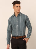 Jainish Men's Grey & White Classic Striped Formal Shirt | Grocsy