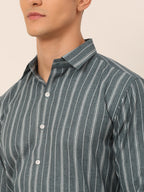 Jainish Men's Grey & White Classic Striped Formal Shirt | Grocsy