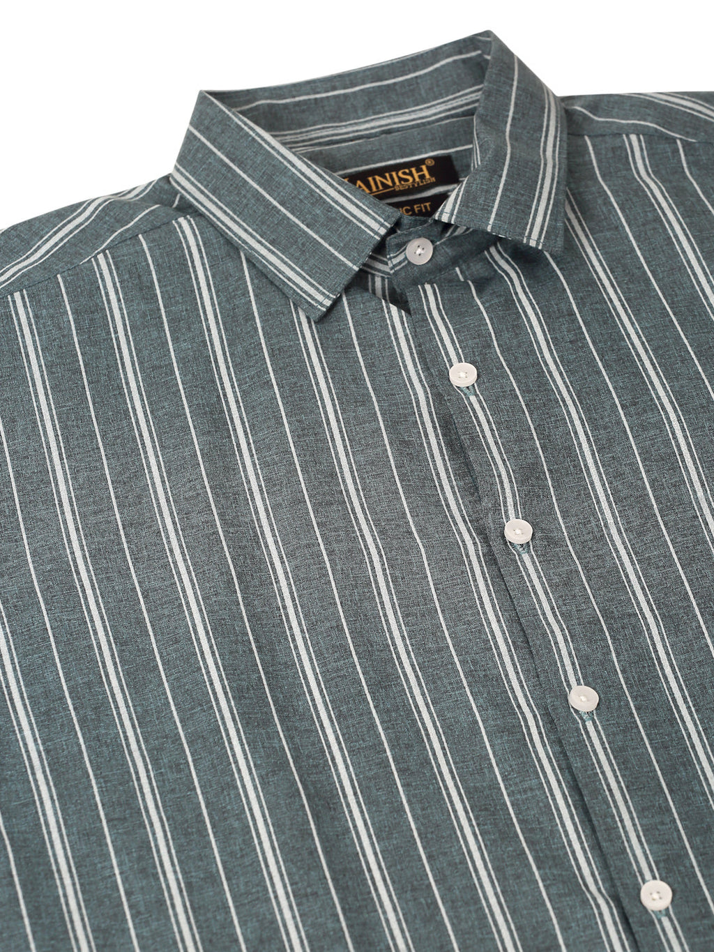 Jainish Men's Grey & White Classic Striped Formal Shirt | Grocsy