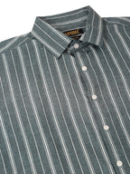Jainish Men's Grey & White Classic Striped Formal Shirt | Grocsy