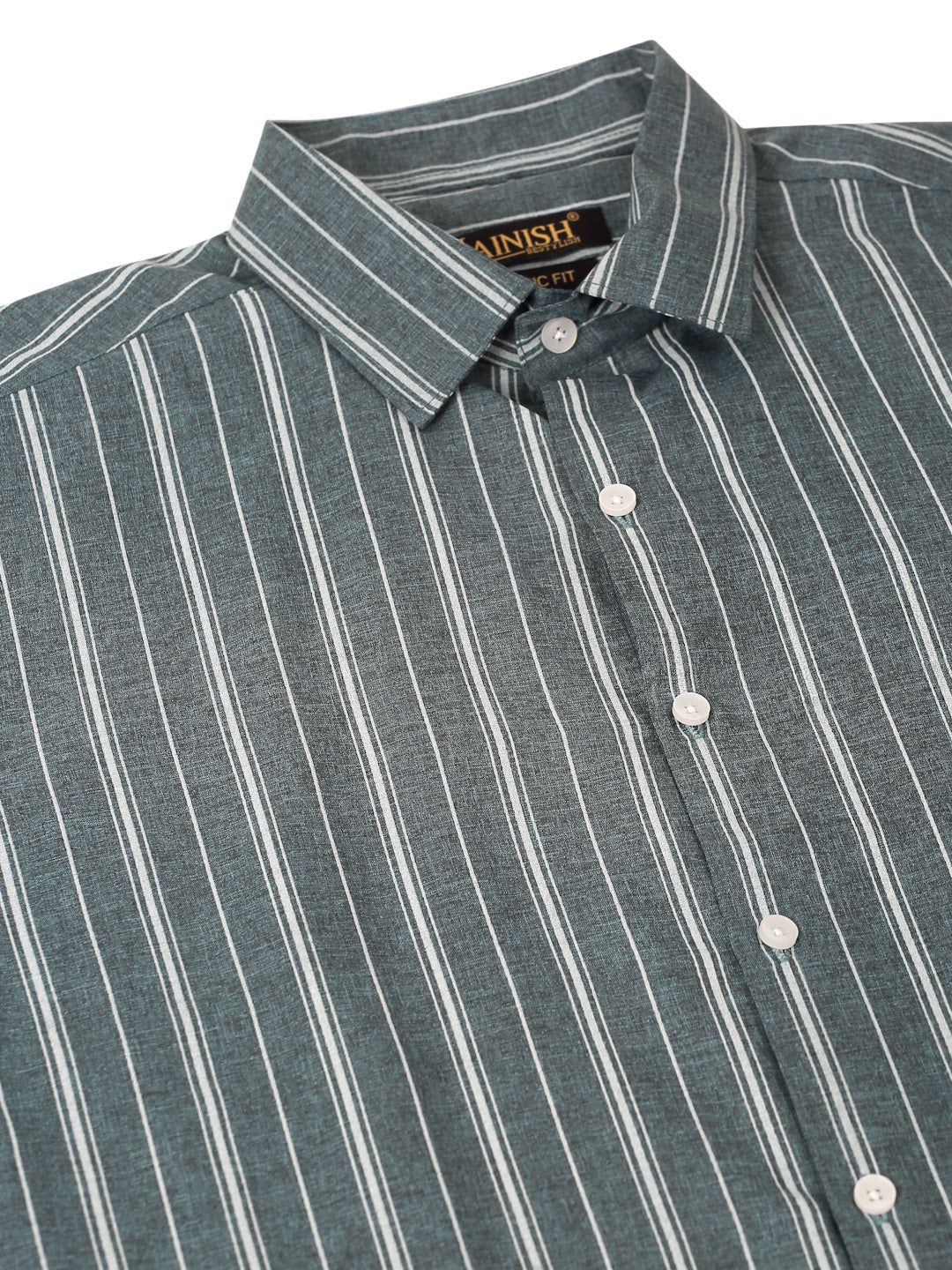 Jainish Men's Grey & White Classic Striped Formal Shirt | Grocsy