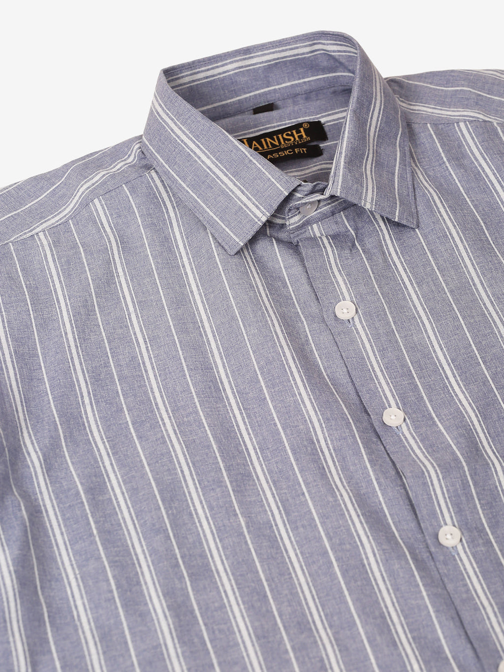 Jainish Men's Light Grey & White Classic Striped Formal Shirt | Grocsy