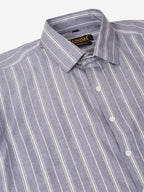 Jainish Men's Light Grey & White Classic Striped Formal Shirt | Grocsy