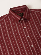 Jainish Men's Maroon & White Classic Striped Formal Shirt | Grocsy