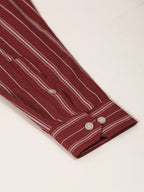Jainish Men's Maroon & White Classic Striped Formal Shirt | Grocsy