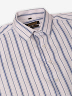 Jainish Men's White & Blue Classic Striped Formal Shirt | Grocsy